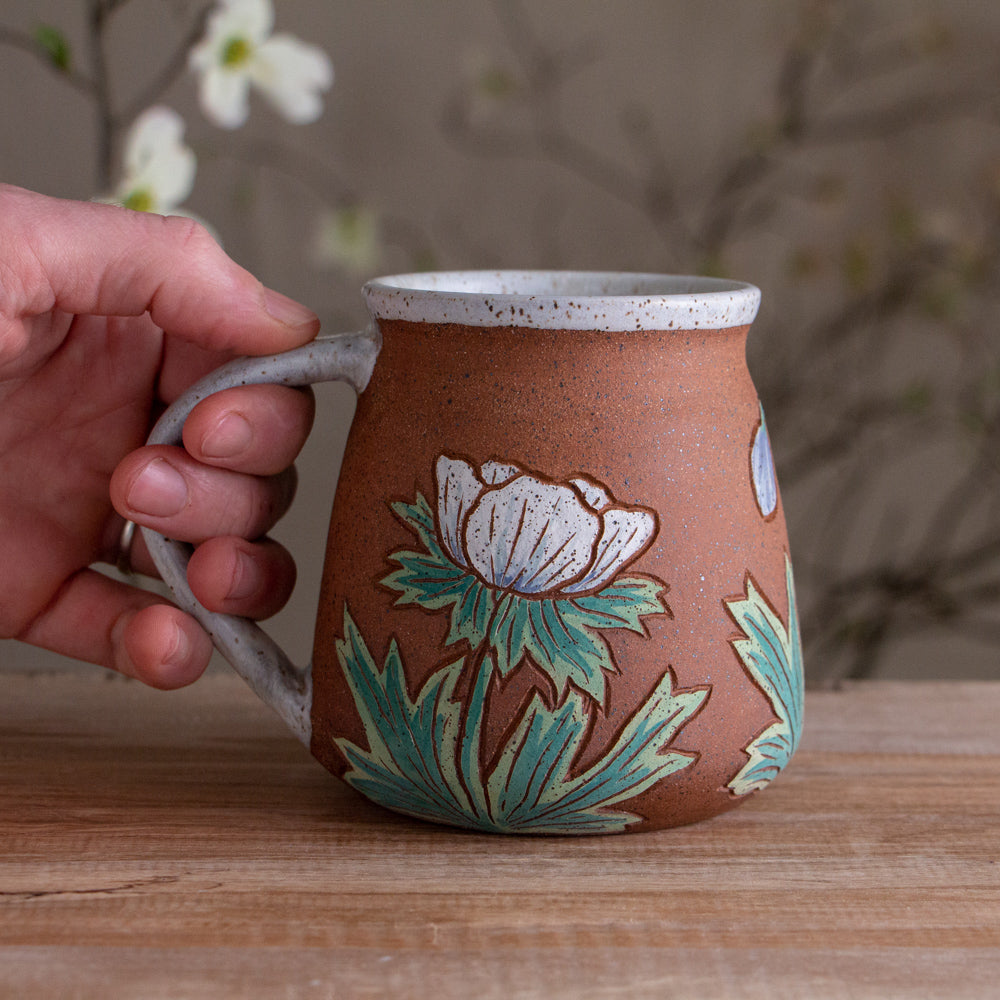 Tall White Anemone Stoneware Mug #1 [18oz]