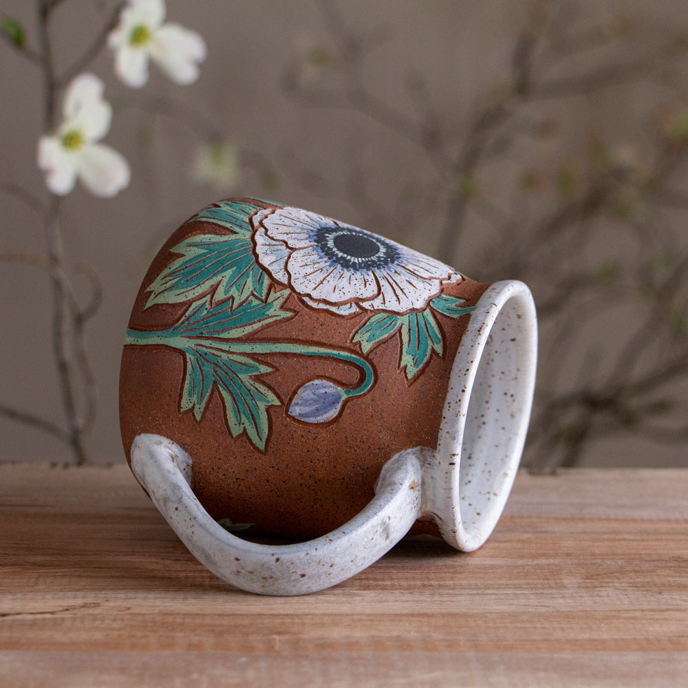 Tall White Anemone Stoneware Mug #1 [18oz]