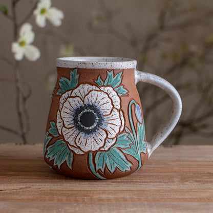 Tall White Anemone Stoneware Mug #2 [16oz]