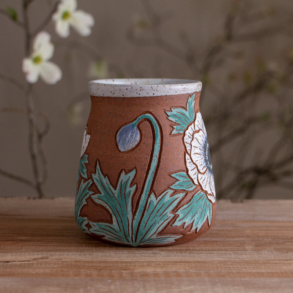 Tall White Anemone Stoneware Mug #2 [16oz]