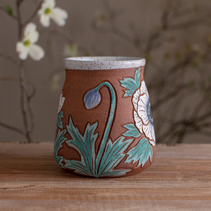 Tall White Anemone Stoneware Mug #2 [16oz]