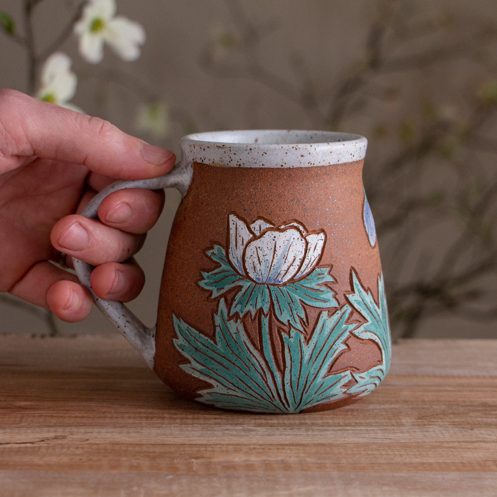 Tall White Anemone Stoneware Mug #2 [16oz]