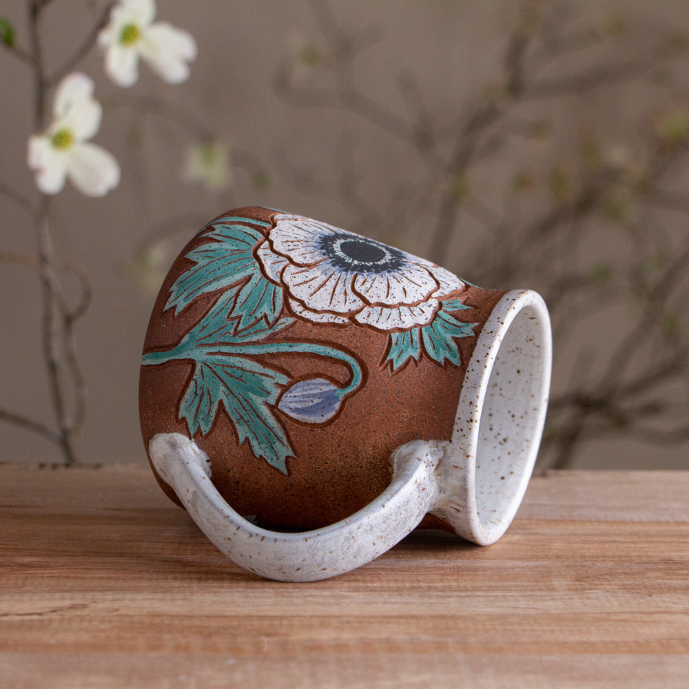 Tall White Anemone Stoneware Mug #2 [16oz]