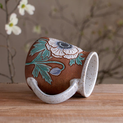 Tall White Anemone Stoneware Mug #2 [16oz]