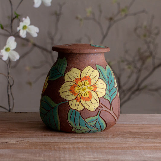 Stoneware Tulip Poplar Lidded Jar / Canister