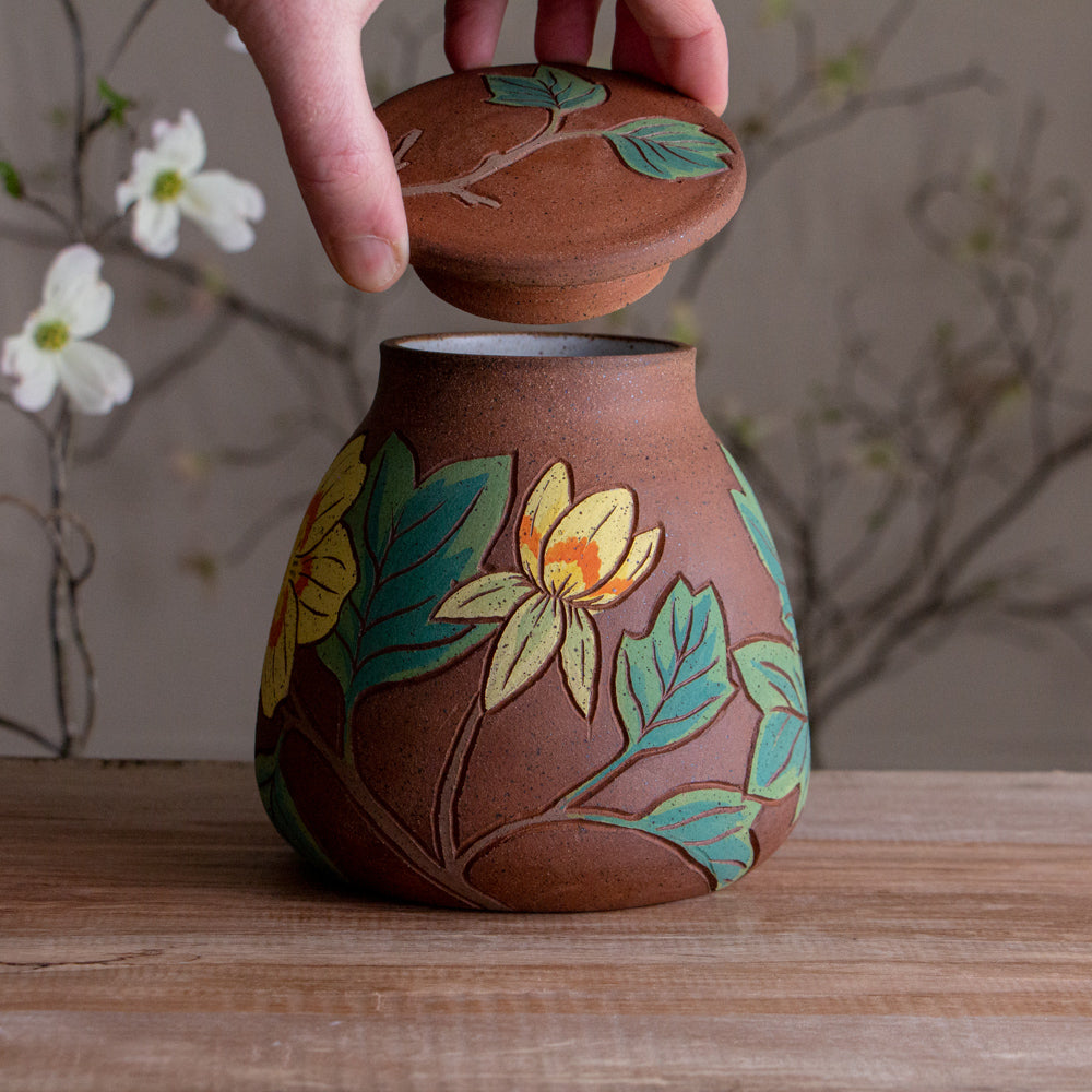 Stoneware Tulip Poplar Lidded Jar / Canister