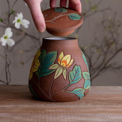 Stoneware Tulip Poplar Lidded Jar / Canister