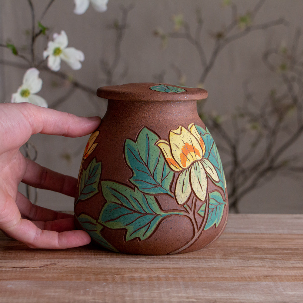 Stoneware Tulip Poplar Lidded Jar / Canister