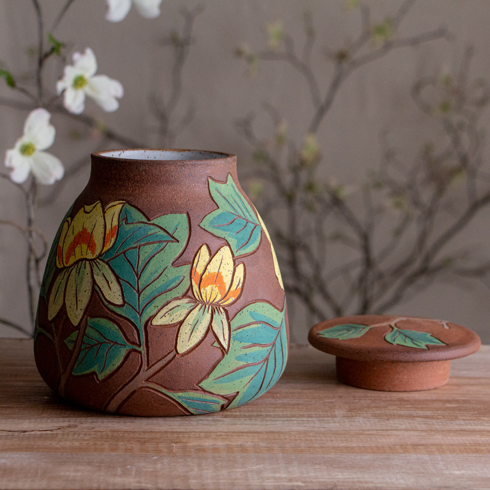Stoneware Tulip Poplar Lidded Jar / Canister
