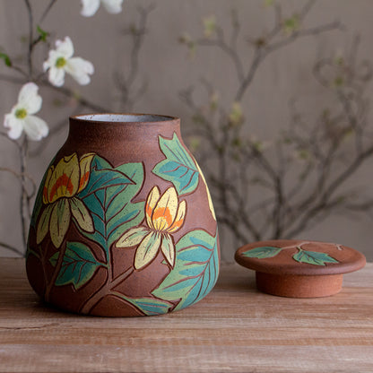 Stoneware Tulip Poplar Lidded Jar / Canister