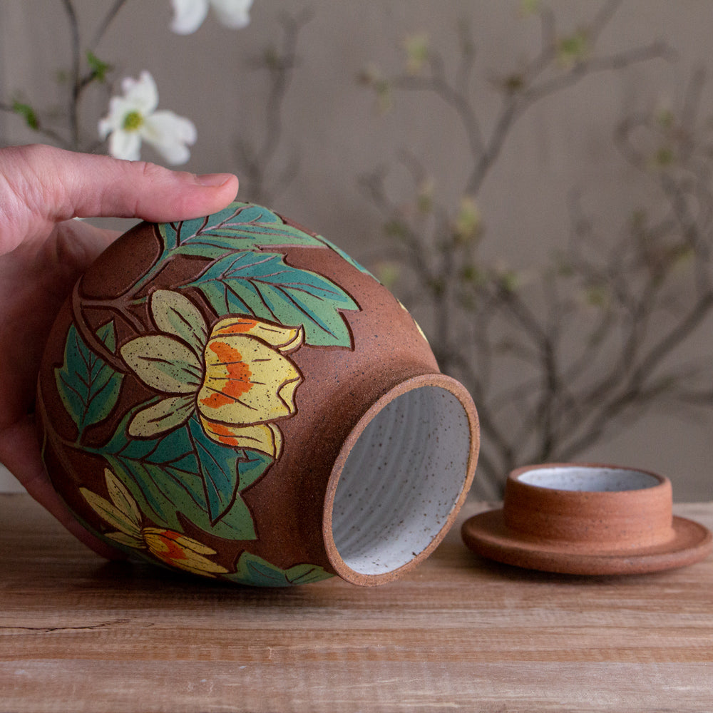 Stoneware Tulip Poplar Lidded Jar / Canister