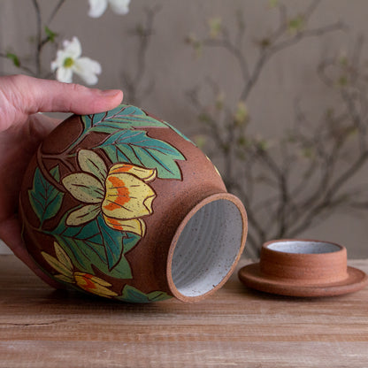 Stoneware Tulip Poplar Lidded Jar / Canister