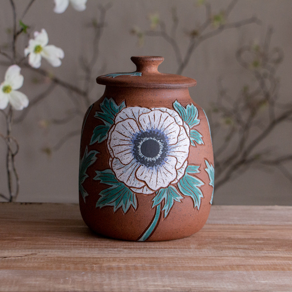 Stoneware Anemone Lidded Jar / Canister