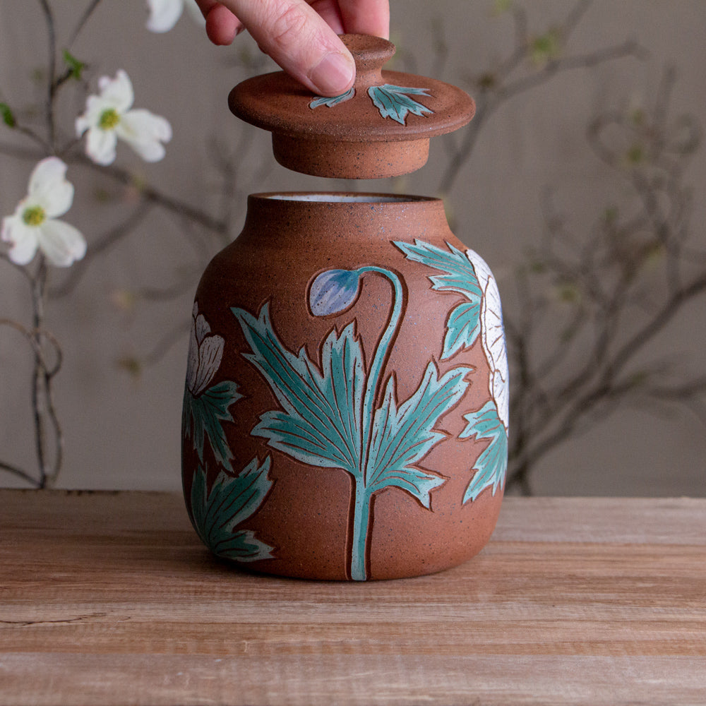 Stoneware Anemone Lidded Jar / Canister
