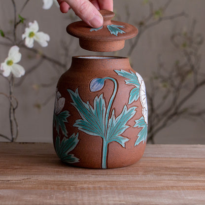Stoneware Anemone Lidded Jar / Canister