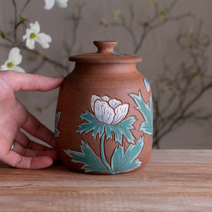Stoneware Anemone Lidded Jar / Canister
