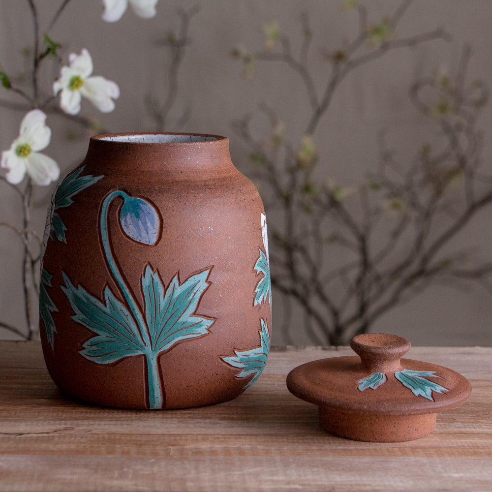 Stoneware Anemone Lidded Jar / Canister