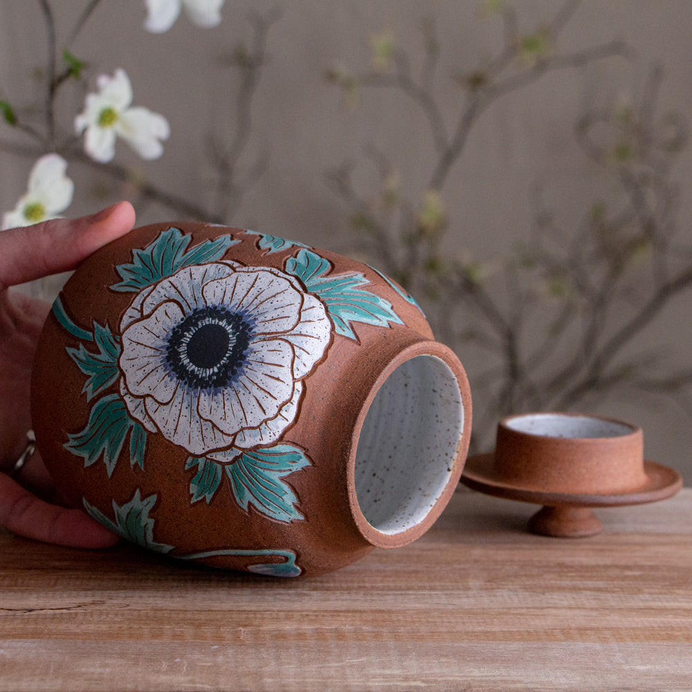 Stoneware Anemone Lidded Jar / Canister