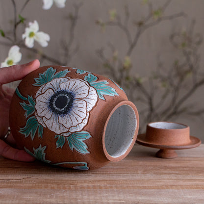 Stoneware Anemone Lidded Jar / Canister