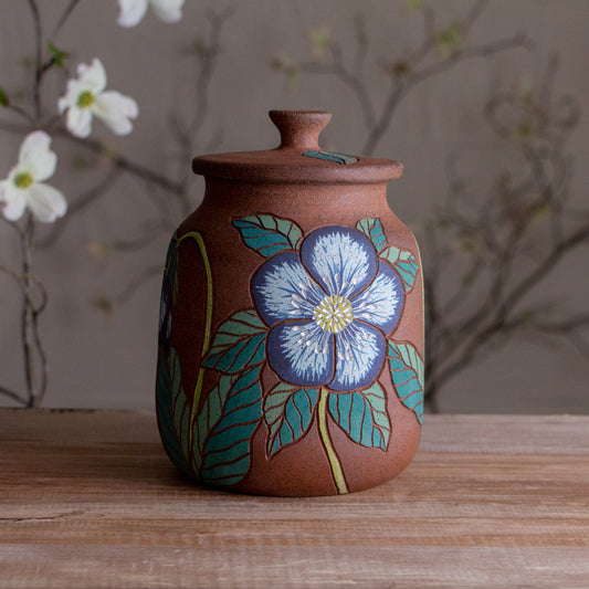 Stoneware Hellebore Lidded Jar / Canister