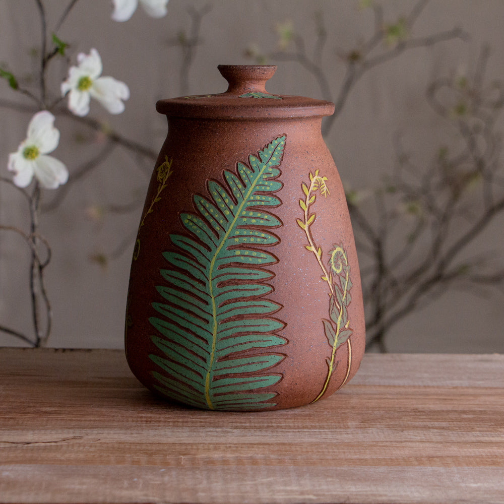 Stoneware Fern Lidded Jar / Canister