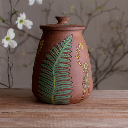 Stoneware Fern Lidded Jar / Canister