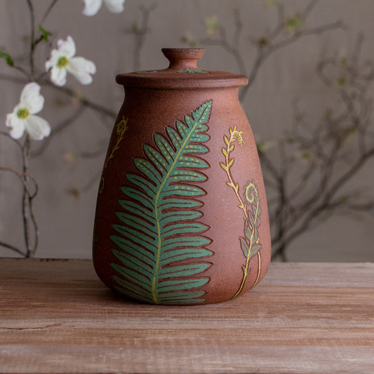 Stoneware Fern Lidded Jar / Canister