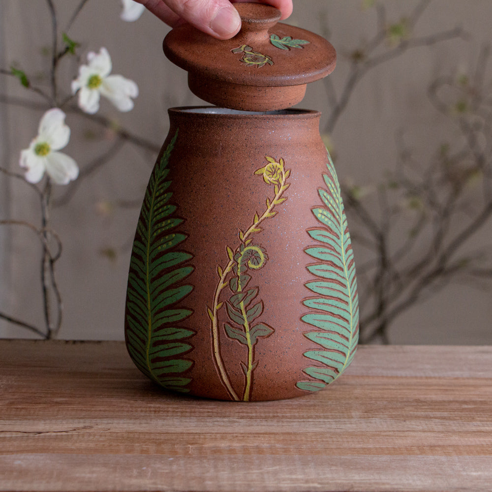 Stoneware Fern Lidded Jar / Canister