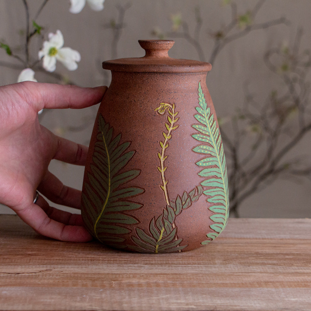 Stoneware Fern Lidded Jar / Canister