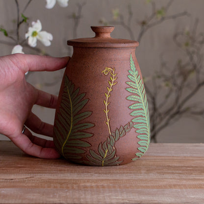 Stoneware Fern Lidded Jar / Canister