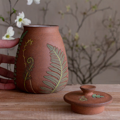 Stoneware Fern Lidded Jar / Canister