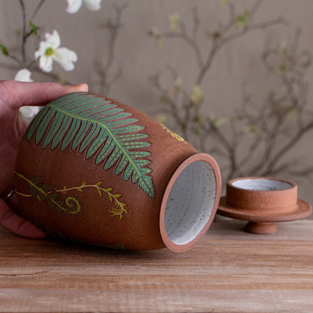 Stoneware Fern Lidded Jar / Canister