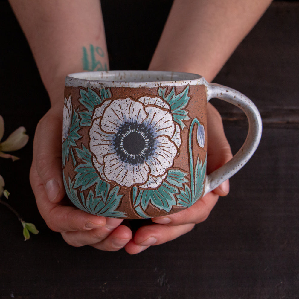 White Anemone Stoneware Mug #2 [15oz]