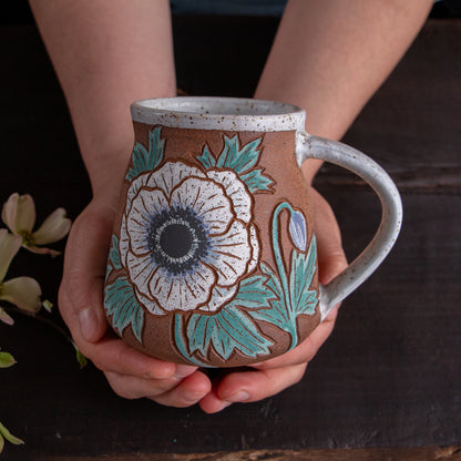 Tall White Anemone Stoneware Mug #2 [16oz]