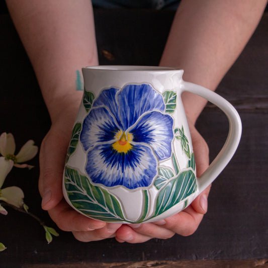 Tall Blue Pansy Mug #2 [18oz]