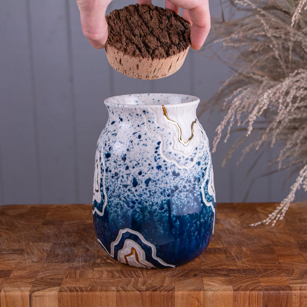 Teal Fade Trail Corked Jar / Canister