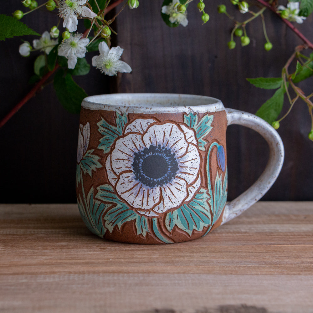 White Anemone Stoneware Mug [14oz]
