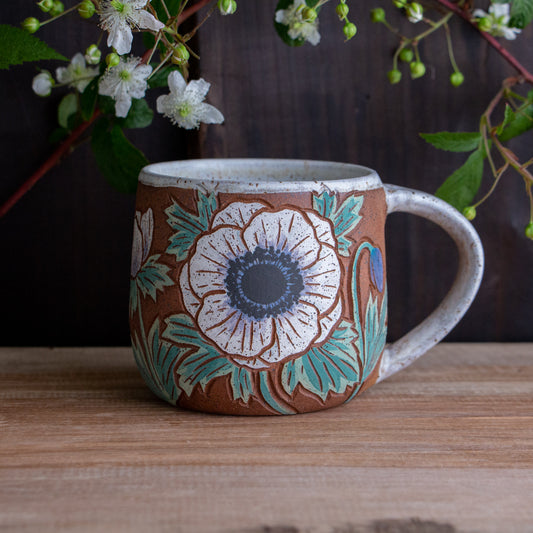 White Anemone Stoneware Mug [14oz]