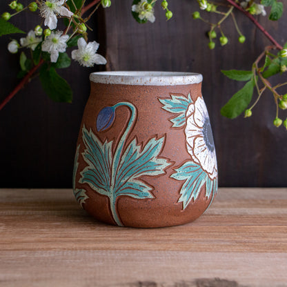 Tall White Anemone Stoneware Mug #1 [17oz]