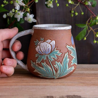 Tall White Anemone Stoneware Mug #1 [17oz]