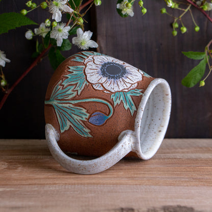 Tall White Anemone Stoneware Mug #1 [17oz]