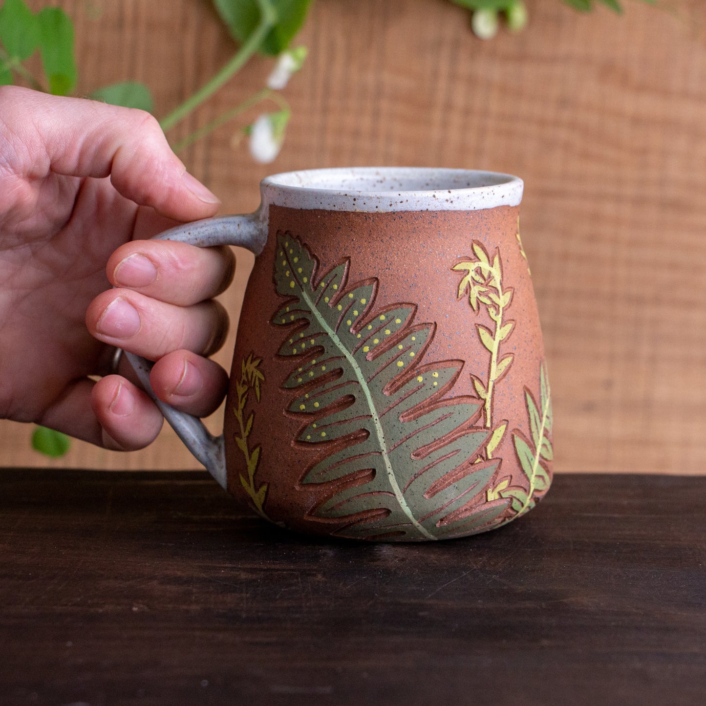 Fern Stoneware Wrap-Around Mug #1 [15oz]