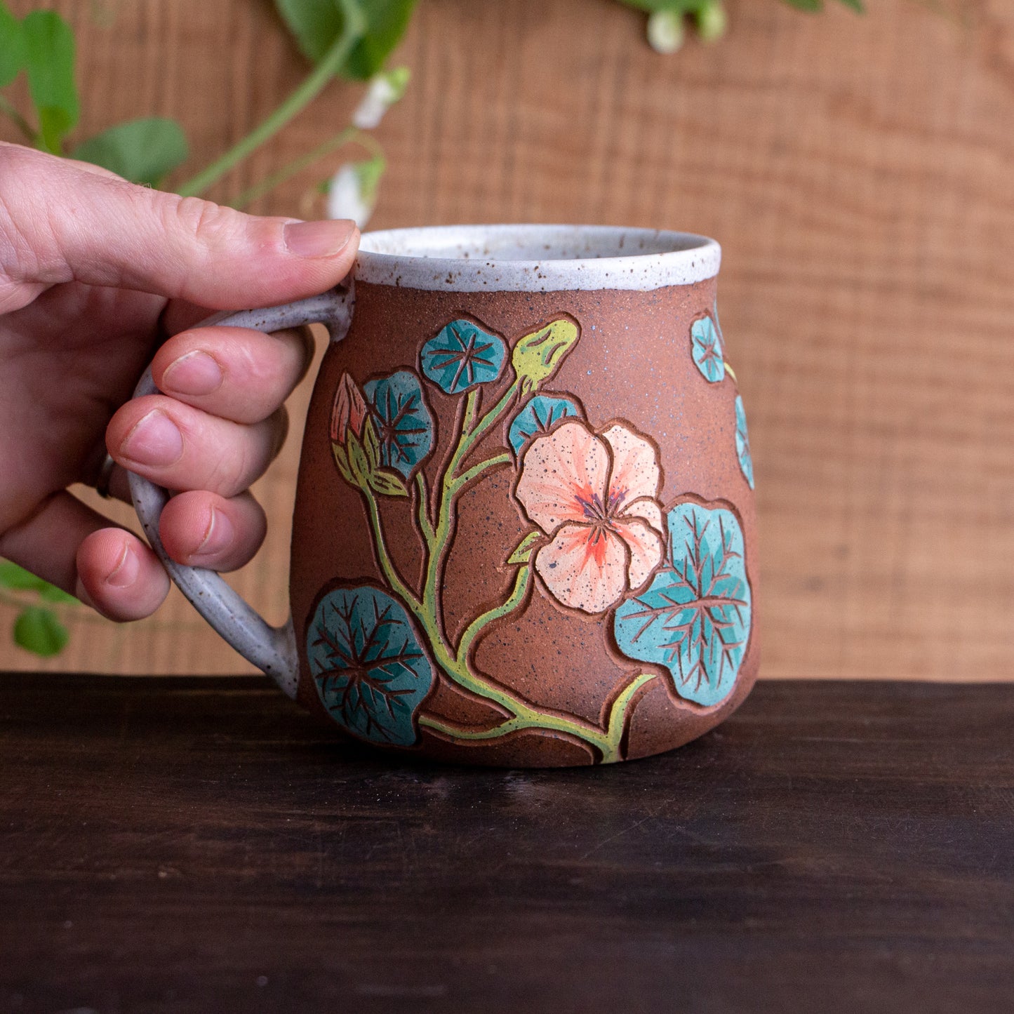 Nasturtium Stoneware Wrap-Around Mug #2 [17oz]
