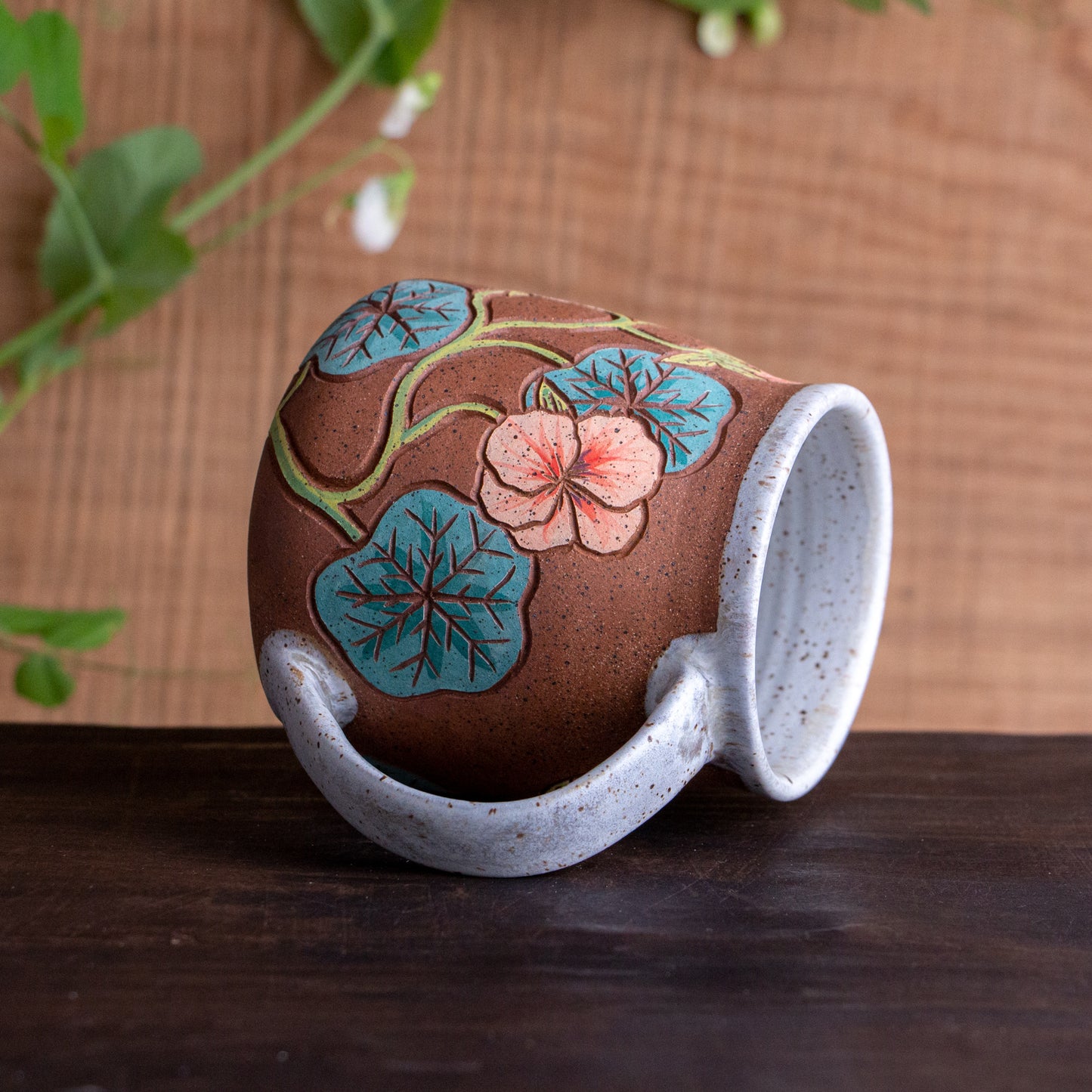 Nasturtium Stoneware Wrap-Around Mug #2 [17oz]
