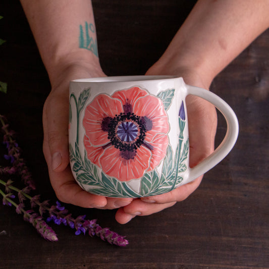 Pink Poppy Botanic Mug 14-15oz