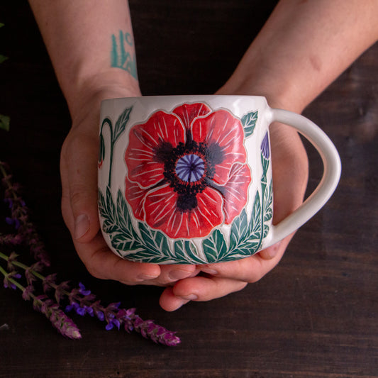 Red Poppy Botanic Mug