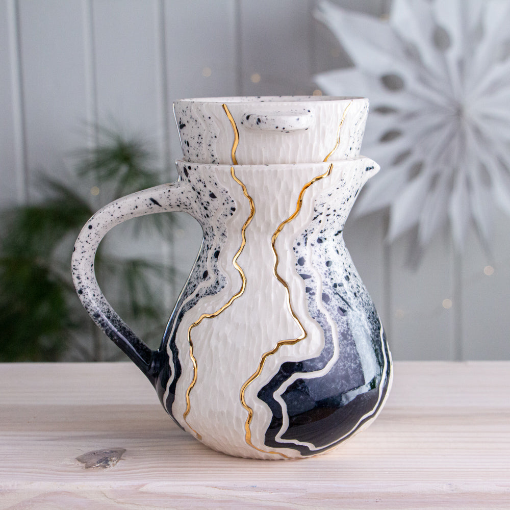 Pour Over Coffee Set in White Glaze, Ceramic Pour Over Pitcher