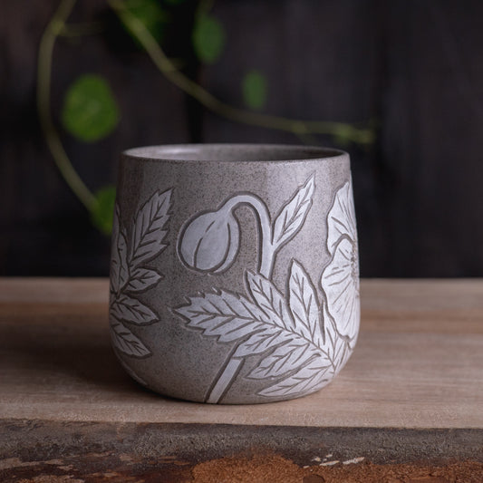 Gray Sandstone Sgraffito Poppy Mug [15oz]