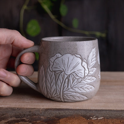 Gray Sandstone Sgraffito Poppy Mug [15oz]