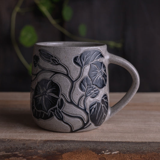 Gray Sandstone Sgraffito Morning Glory Mug [15oz]
